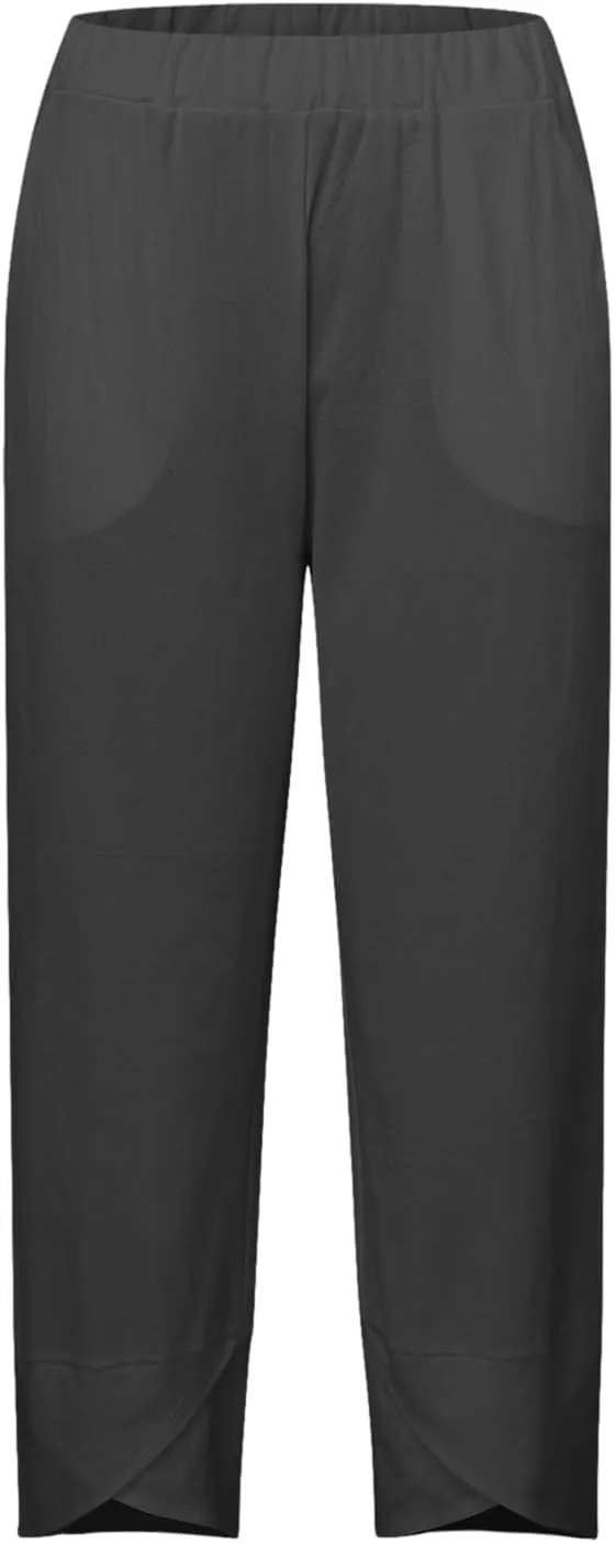 Capri Pants for Women Plus Size Linen Pants Wide Leg with Pockets Drawstring Casual Flowy Palazzo Linen Pants Women