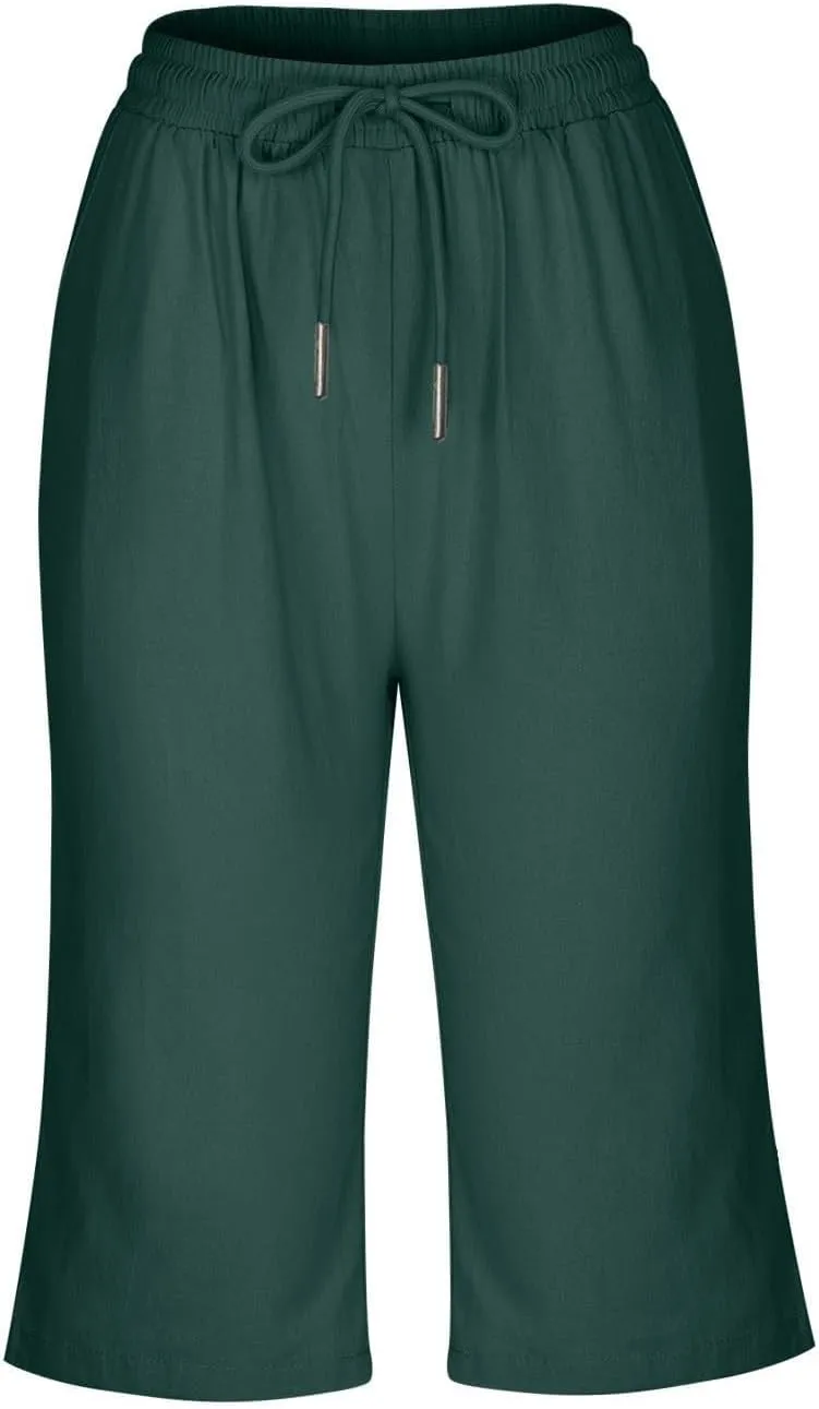 Capris Pants for Women Pants Ladies Loose Drawstring Casual Solid Color Shorts Beach Clothes Linen Pants Women