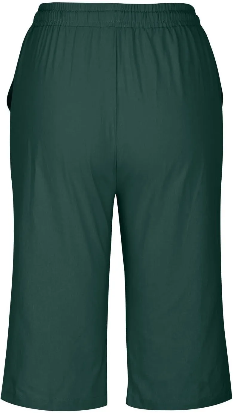 Capris Pants for Women Pants Ladies Loose Drawstring Casual Solid Color Shorts Beach Clothes Linen Pants Women