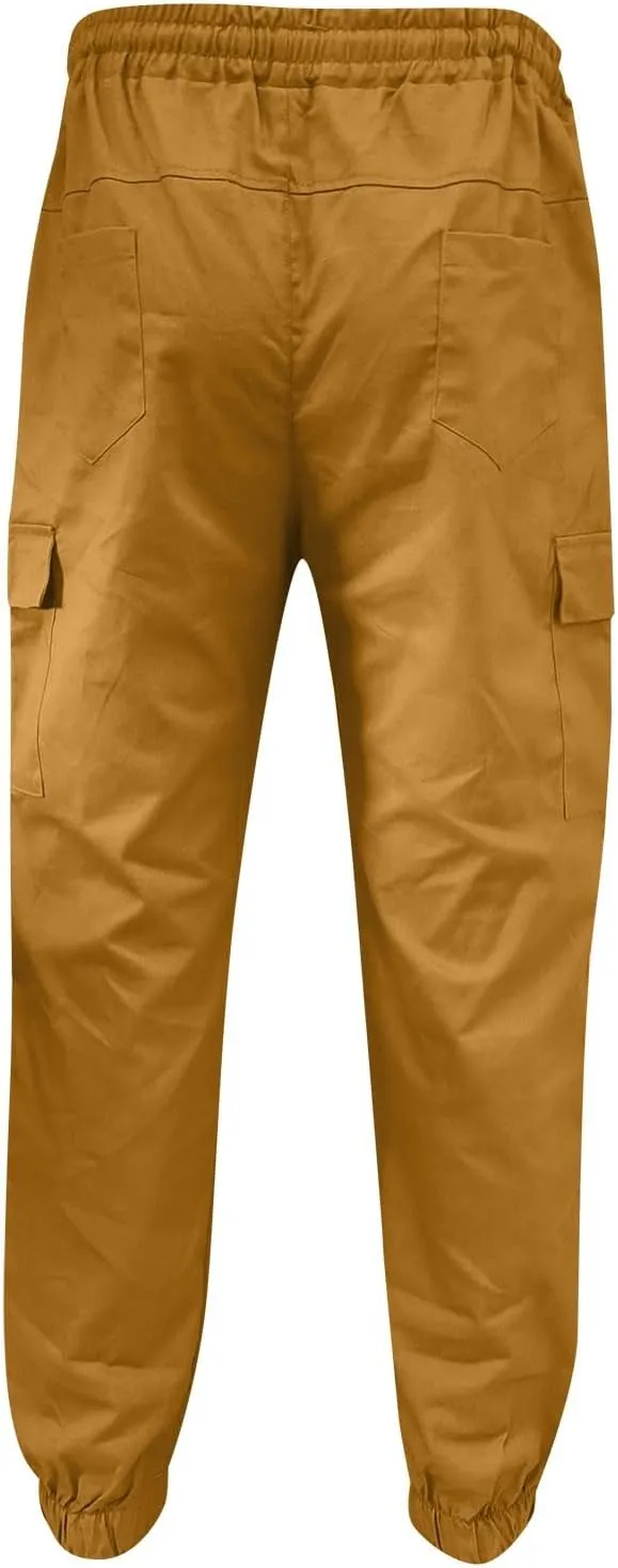 Cargo Pants for Men Work Work Pants Wild Drawstring Sports Jogger with Pockets Long Pants Men's Slim Fit Gym Running