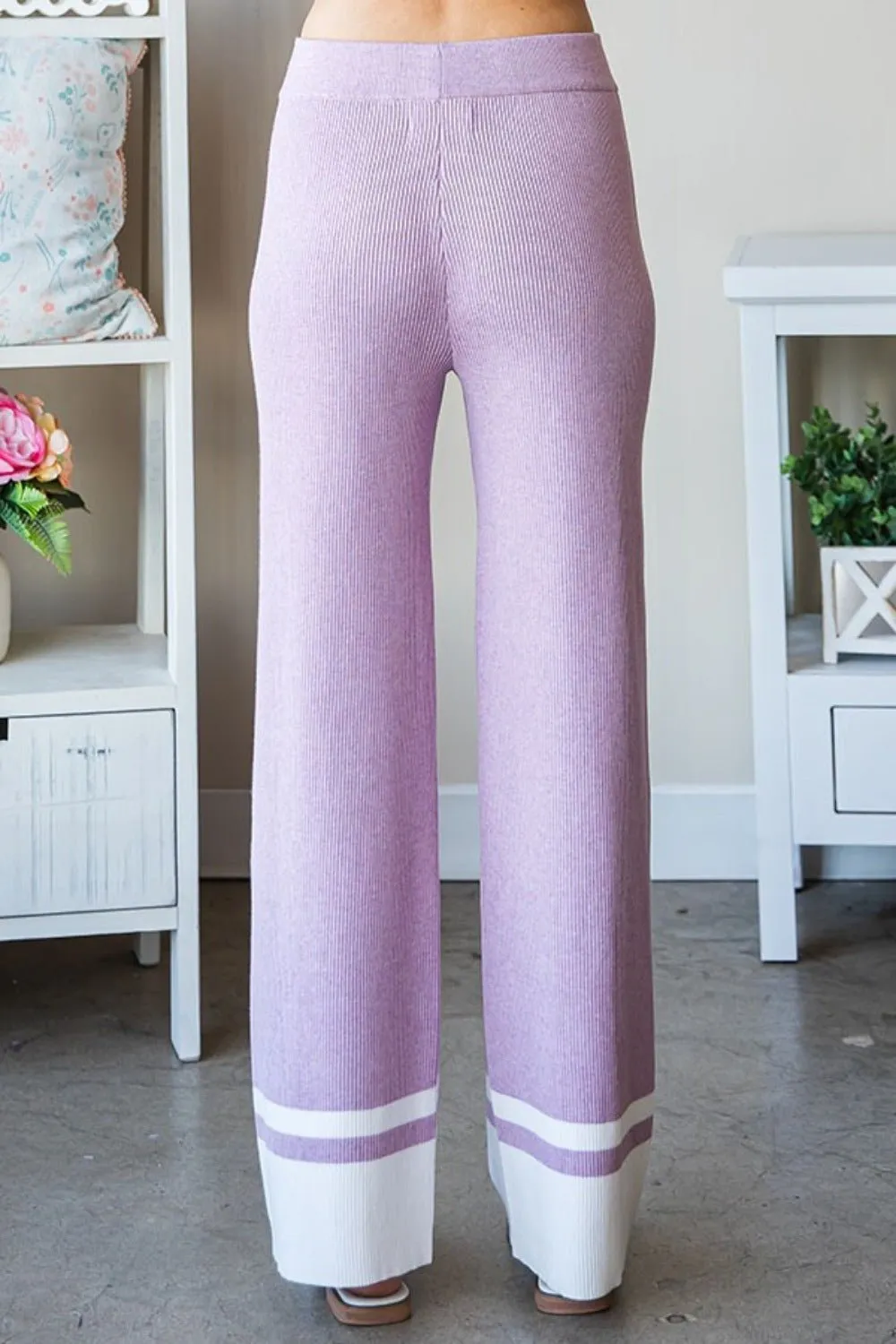 Contrast Rib Knit Pants in Pale Lilac