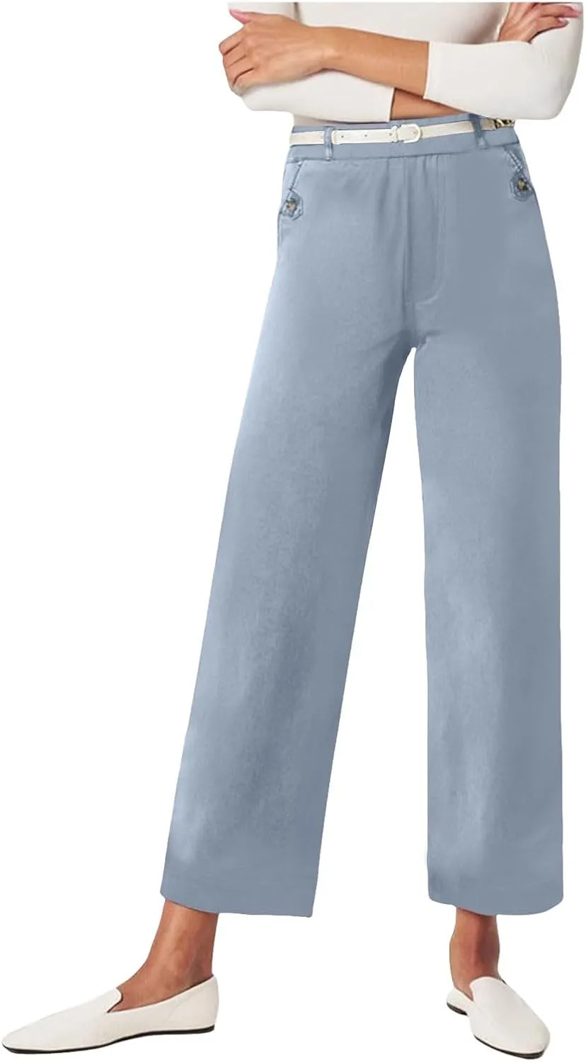 Corduroy Pleated Pants for Women Winter Twill Travel Thermal with Pockets Straight Leg Straight Leg
