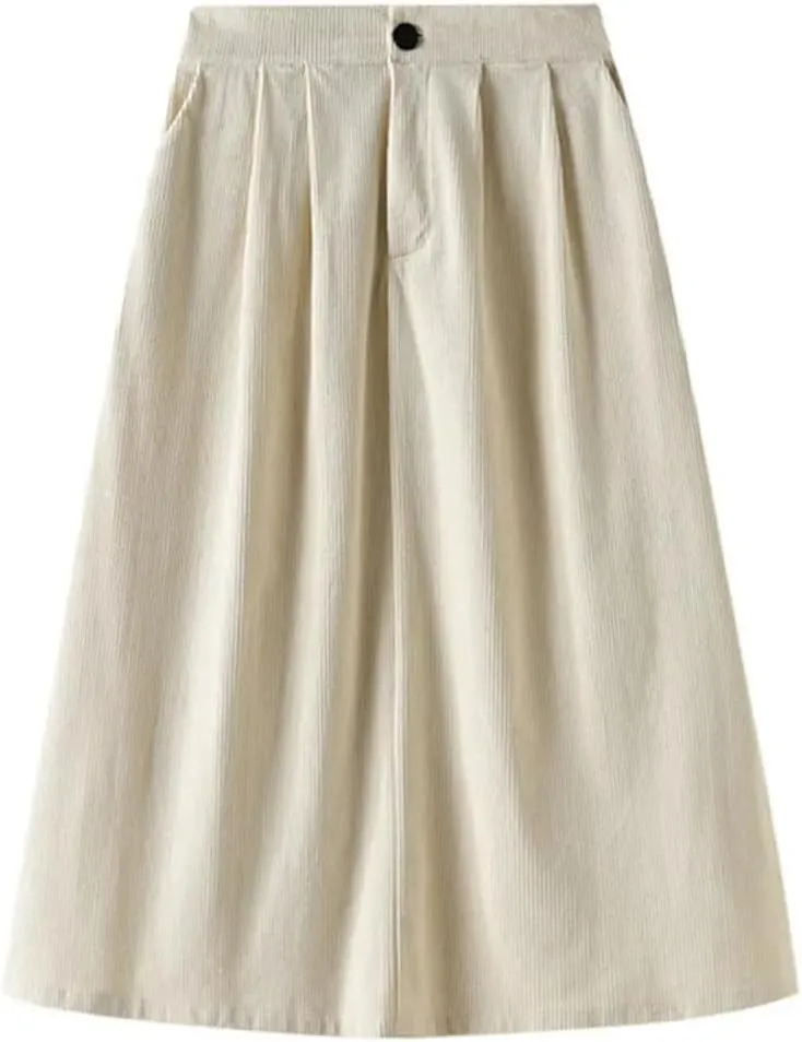 Corduroy Pleated Winter Women Midi Skirts High Waist Solid Korean Style Draped A-Line Umbrella Skirt
