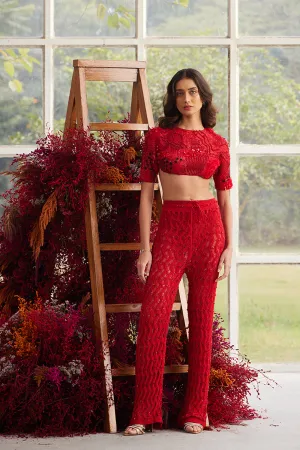 Crimson Glory String-Back Top with Wave Knit Pants