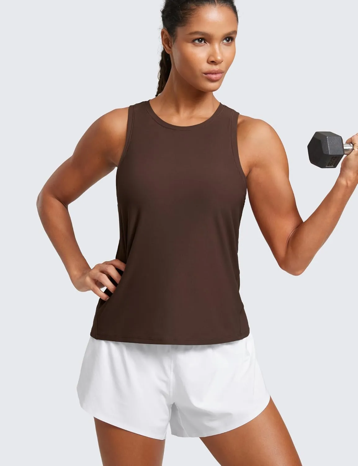 CRZ YOGA Cloudweight Crew Neck Workout Tanks Lightweight Athletic Gym Tops for Women Soft Basic Running Sleeveless Shirts