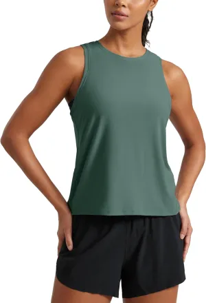 CRZ YOGA Cloudweight Crew Neck Workout Tanks Lightweight Athletic Gym Tops for Women Soft Basic Running Sleeveless Shirts