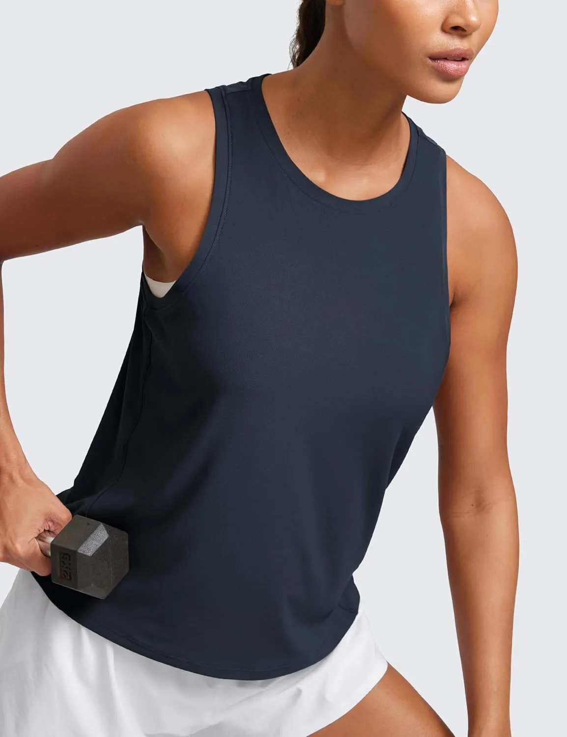CRZ YOGA Cloudweight Crew Neck Workout Tanks Lightweight Athletic Gym Tops for Women Soft Basic Running Sleeveless Shirts