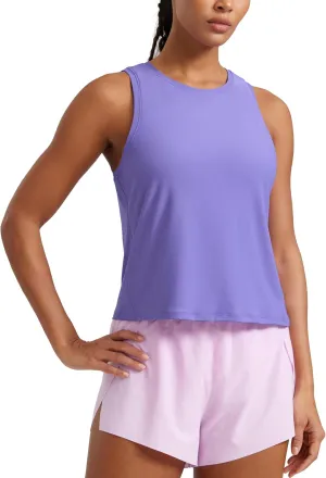 CRZ YOGA Cloudweight Crew Neck Workout Tanks Lightweight Athletic Gym Tops for Women Soft Basic Running Sleeveless Shirts