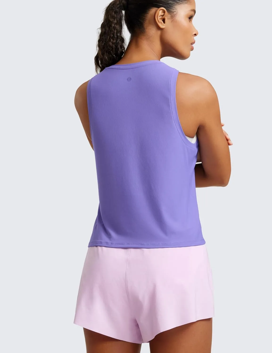 CRZ YOGA Cloudweight Crew Neck Workout Tanks Lightweight Athletic Gym Tops for Women Soft Basic Running Sleeveless Shirts