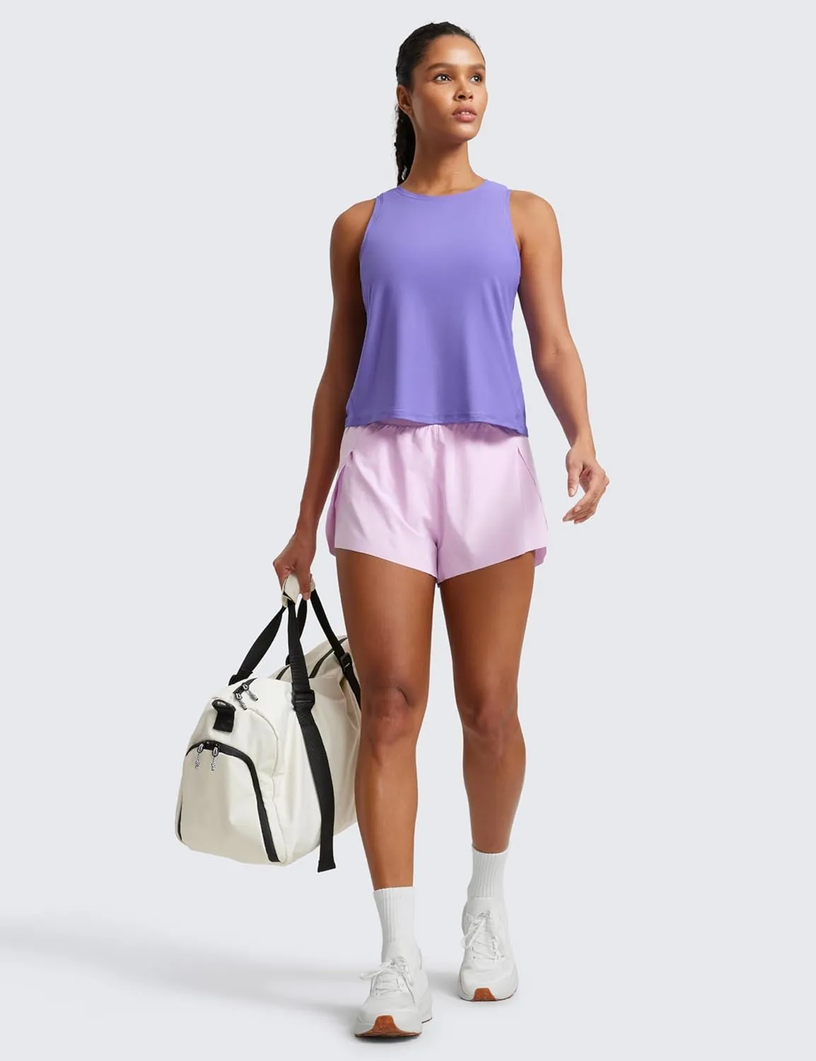CRZ YOGA Cloudweight Crew Neck Workout Tanks Lightweight Athletic Gym Tops for Women Soft Basic Running Sleeveless Shirts