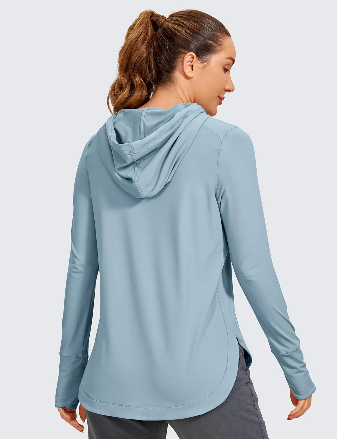 CRZ YOGA Workout Long Sleeve Shirt for Women Hoodie Pullover Athletic Hooded Sweatshirts Sports Gym Tops with Thumbhole