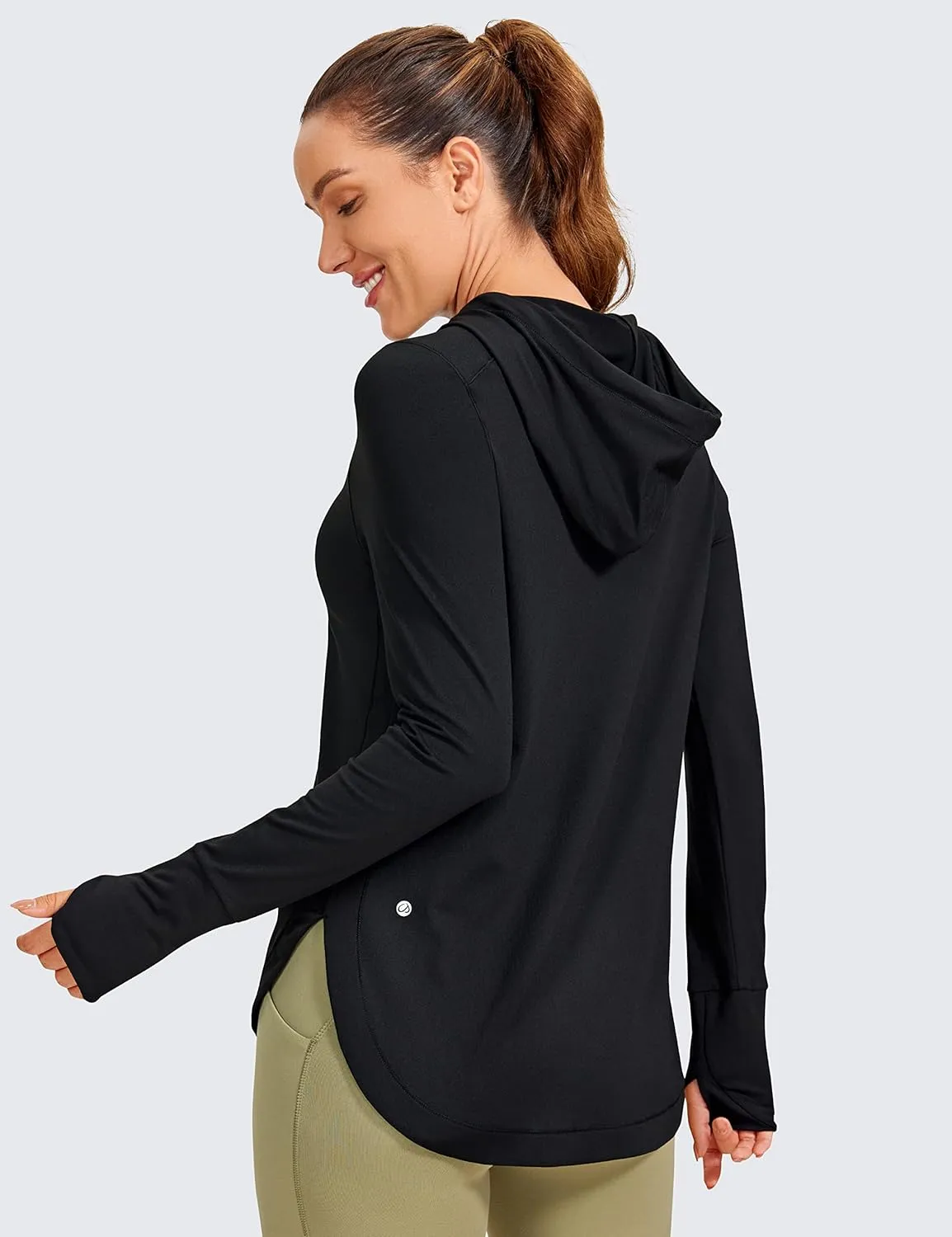 CRZ YOGA Workout Long Sleeve Shirt for Women Hoodie Pullover Athletic Hooded Sweatshirts Sports Gym Tops with Thumbhole