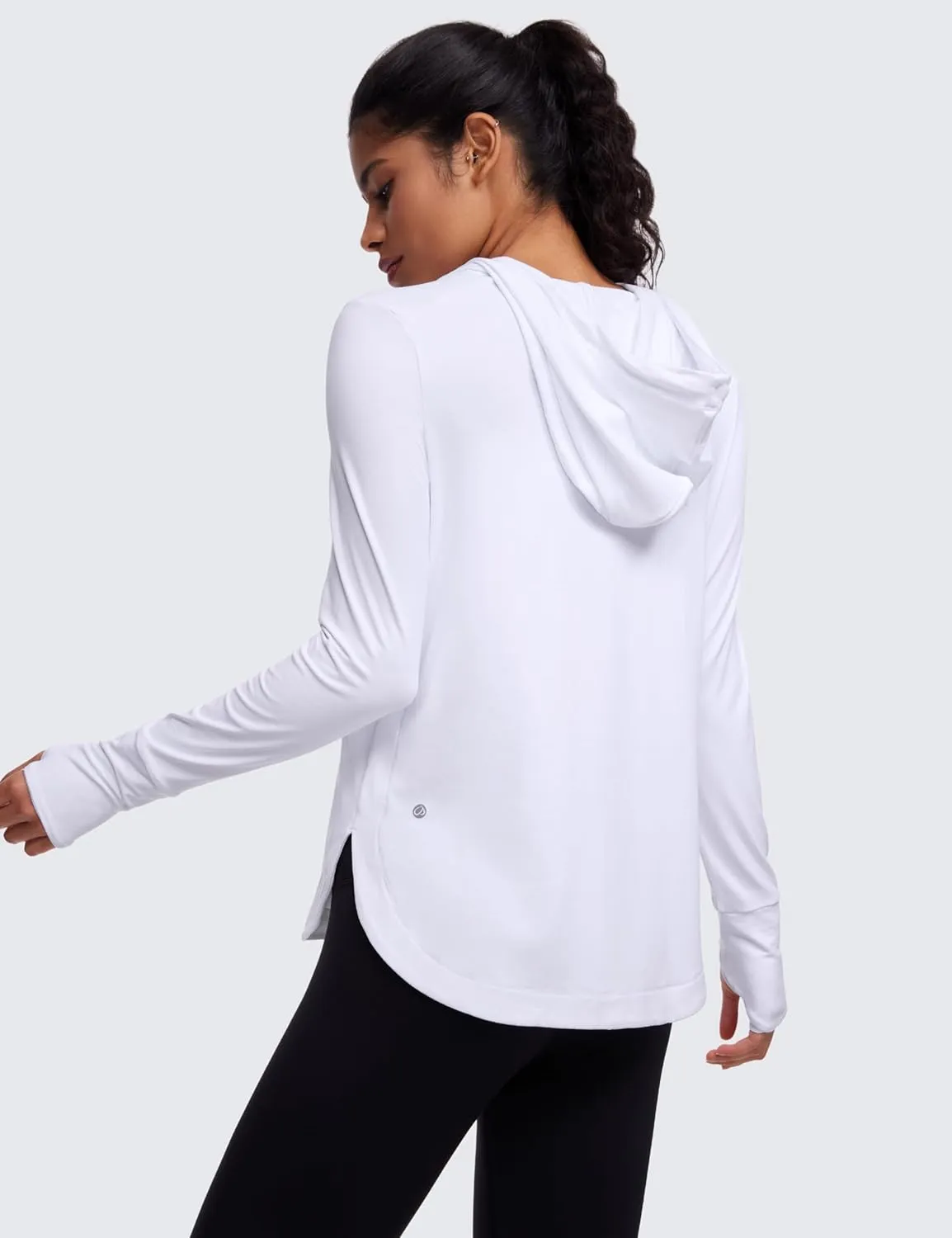 CRZ YOGA Workout Long Sleeve Shirt for Women Hoodie Pullover Athletic Hooded Sweatshirts Sports Gym Tops with Thumbhole
