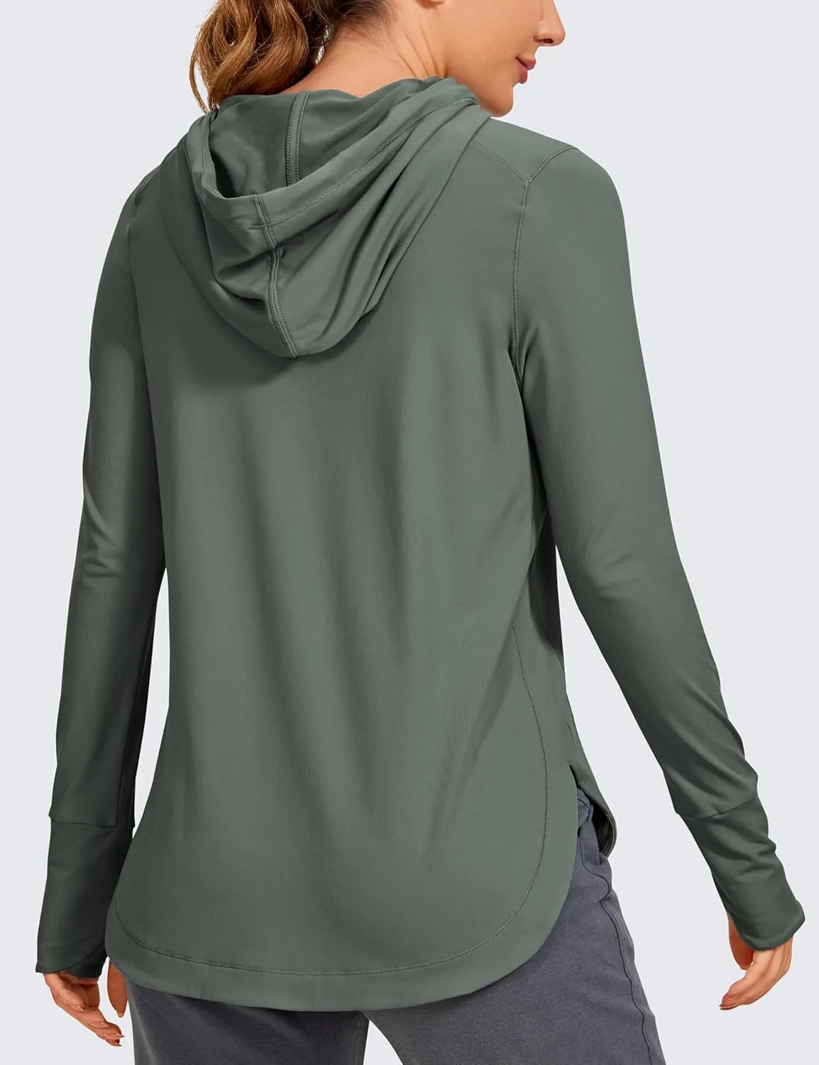 CRZ YOGA Workout Long Sleeve Shirt for Women Hoodie Pullover Athletic Hooded Sweatshirts Sports Gym Tops with Thumbhole