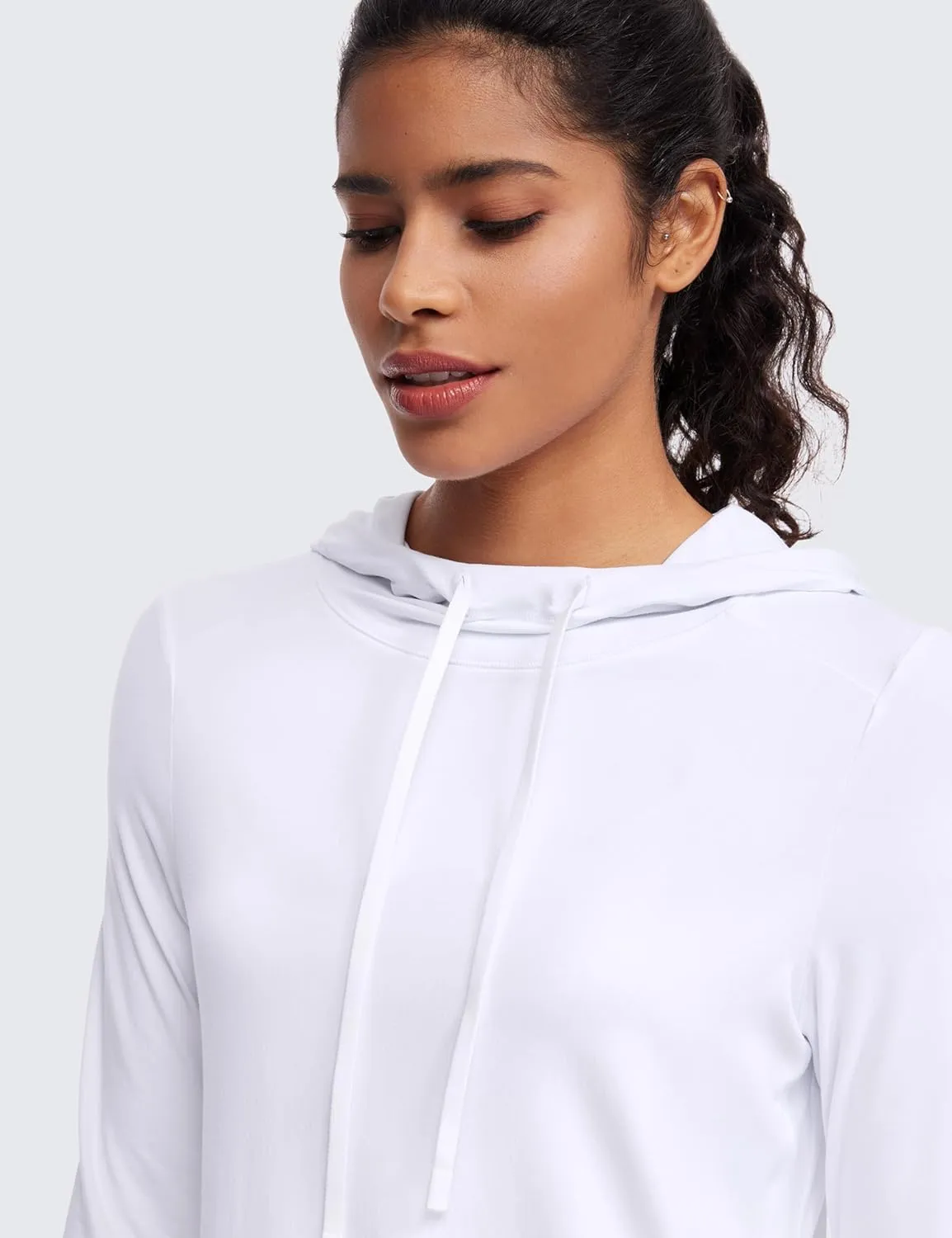 CRZ YOGA Workout Long Sleeve Shirt for Women Hoodie Pullover Athletic Hooded Sweatshirts Sports Gym Tops with Thumbhole