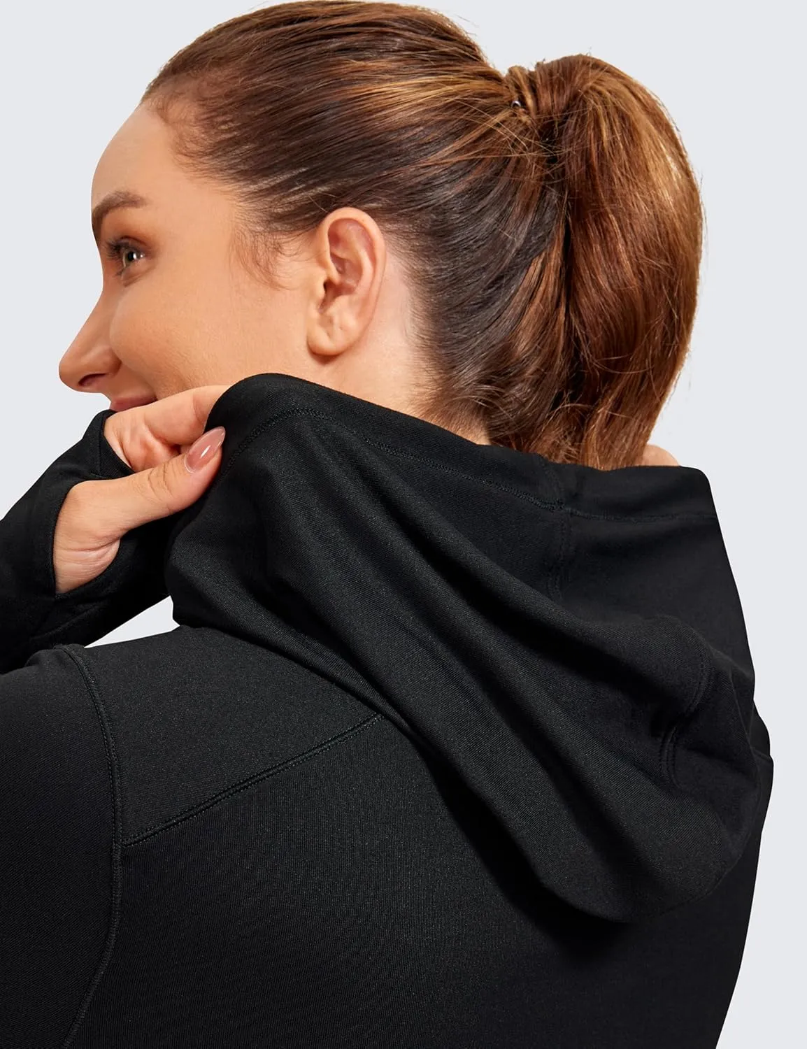 CRZ YOGA Workout Long Sleeve Shirt for Women Hoodie Pullover Athletic Hooded Sweatshirts Sports Gym Tops with Thumbhole