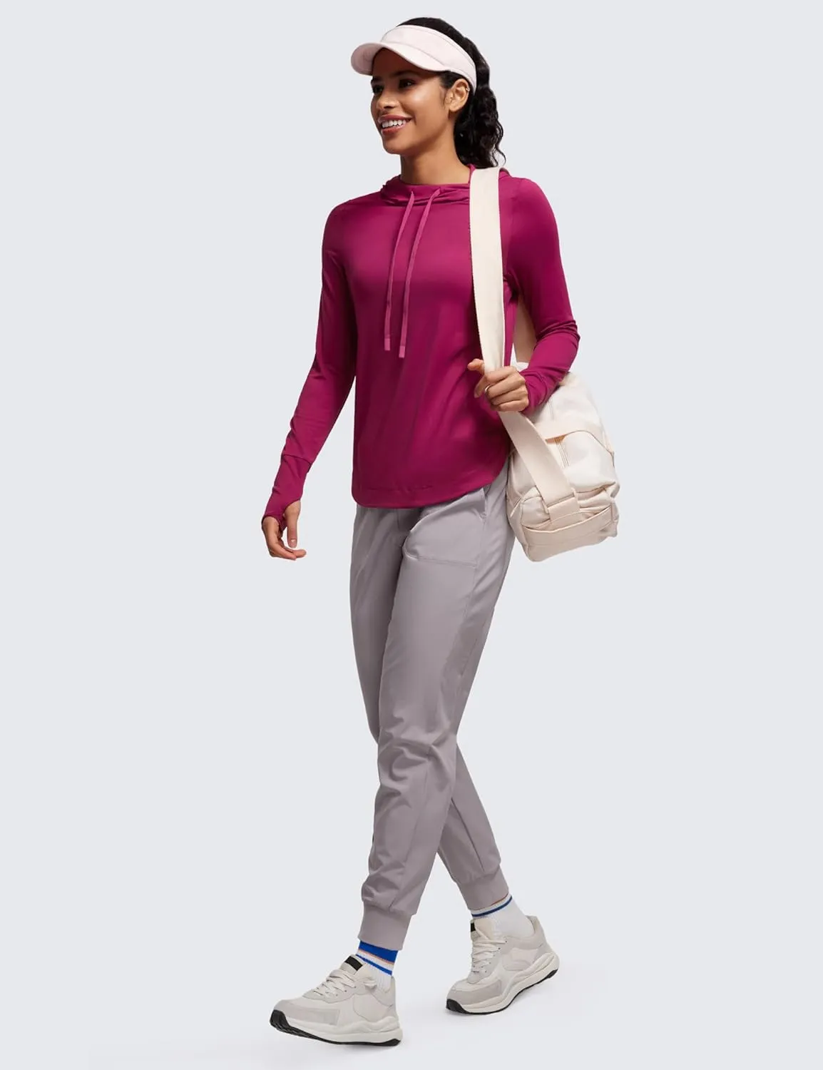 CRZ YOGA Workout Long Sleeve Shirt for Women Hoodie Pullover Athletic Hooded Sweatshirts Sports Gym Tops with Thumbhole