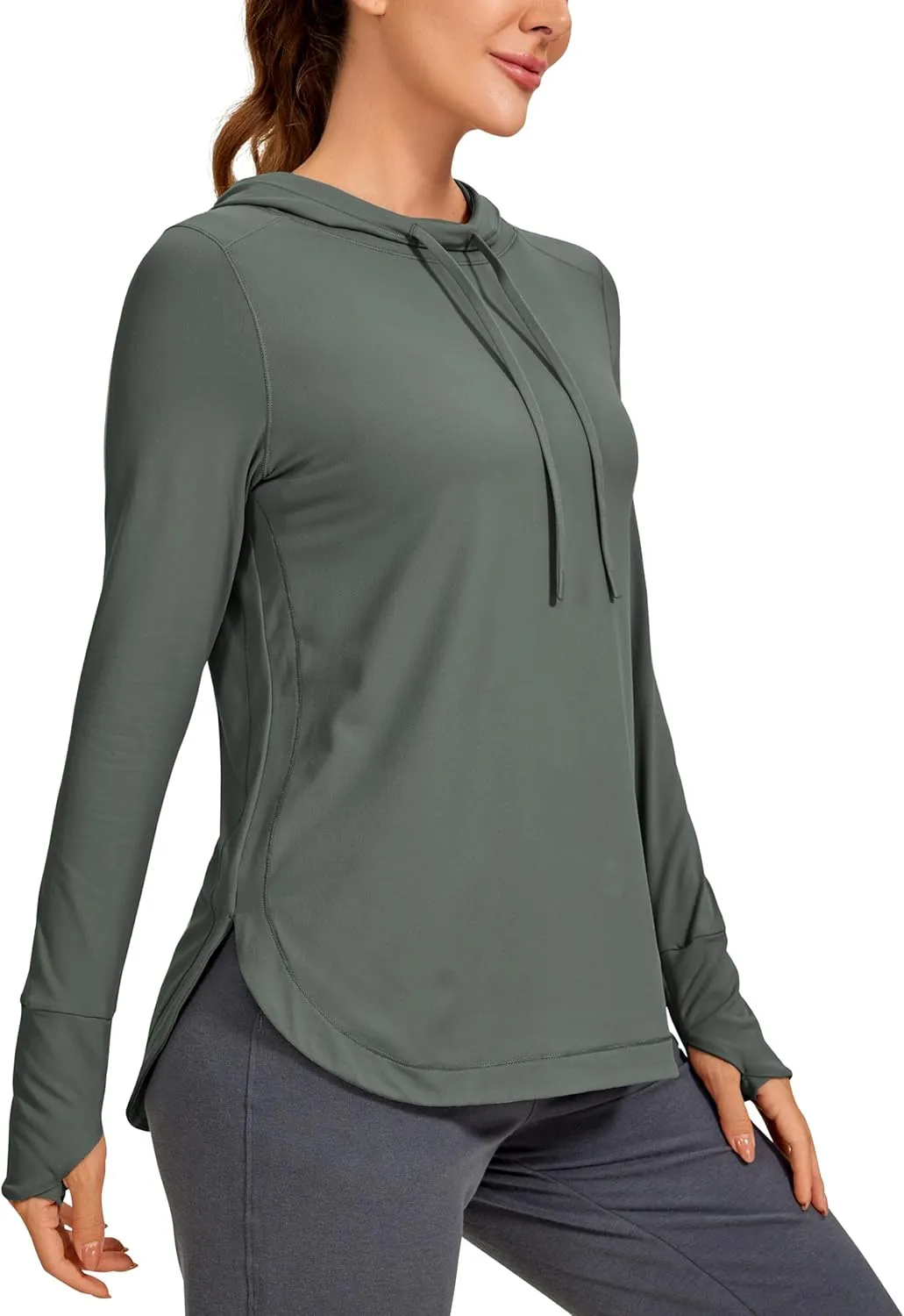 CRZ YOGA Workout Long Sleeve Shirt for Women Hoodie Pullover Athletic Hooded Sweatshirts Sports Gym Tops with Thumbhole