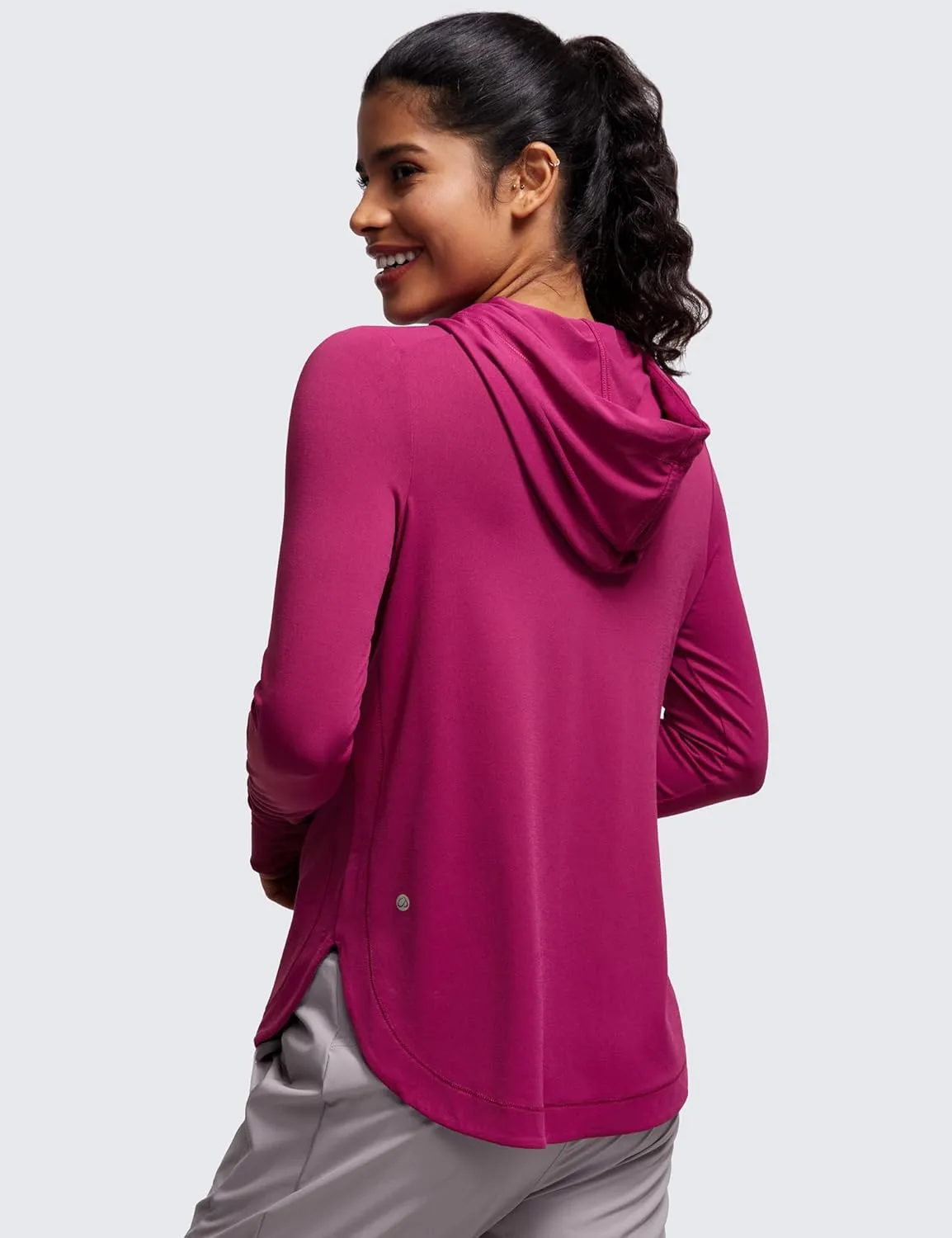 CRZ YOGA Workout Long Sleeve Shirt for Women Hoodie Pullover Athletic Hooded Sweatshirts Sports Gym Tops with Thumbhole