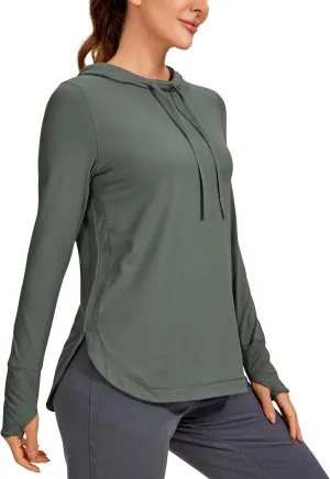 CRZ YOGA Workout Long Sleeve Shirt for Women Hoodie Pullover Athletic Hooded Sweatshirts Sports Gym Tops with Thumbhole