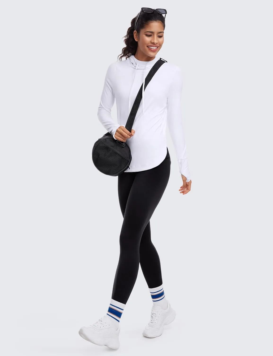 CRZ YOGA Workout Long Sleeve Shirt for Women Hoodie Pullover Athletic Hooded Sweatshirts Sports Gym Tops with Thumbhole