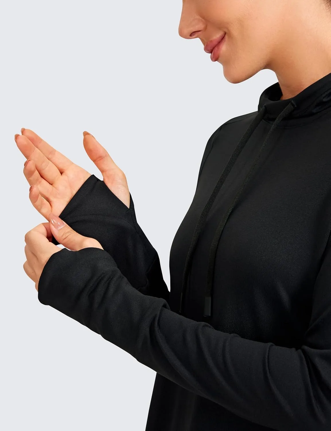 CRZ YOGA Workout Long Sleeve Shirt for Women Hoodie Pullover Athletic Hooded Sweatshirts Sports Gym Tops with Thumbhole