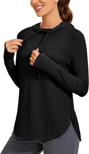 CRZ YOGA Workout Long Sleeve Shirt for Women Hoodie Pullover Athletic Hooded Sweatshirts Sports Gym Tops with Thumbhole