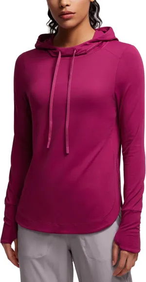CRZ YOGA Workout Long Sleeve Shirt for Women Hoodie Pullover Athletic Hooded Sweatshirts Sports Gym Tops with Thumbhole