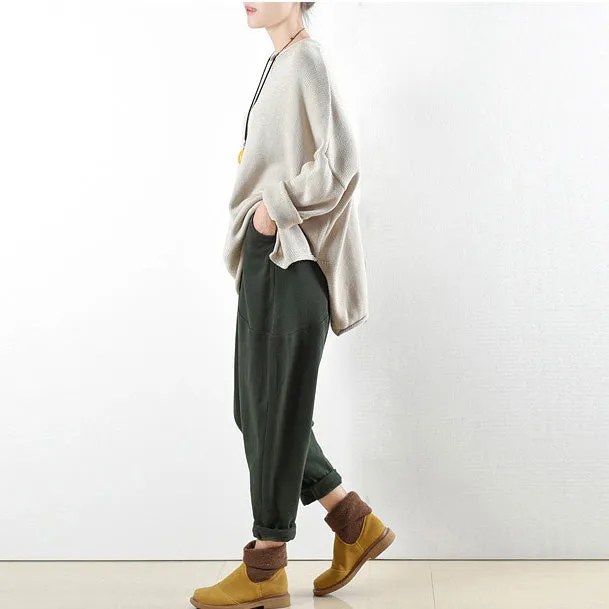 dark green warm cotton winter pants oversized pants 2021