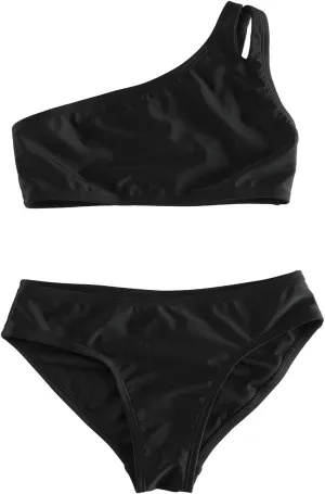 Dayu Girl's Bikini Set One Shoulder Two Piece Swimsuit Bathing Suit