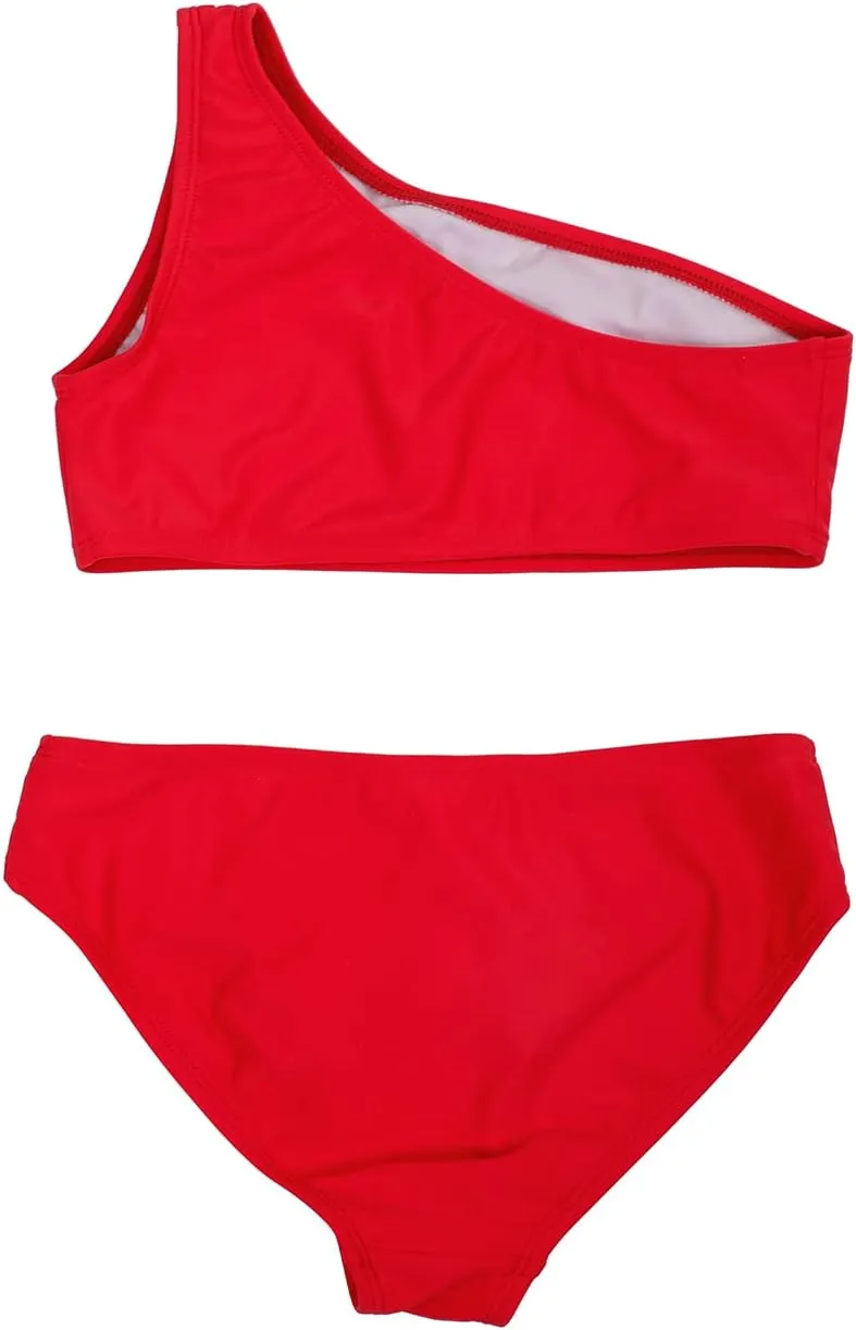 Dayu Girl's Bikini Set One Shoulder Two Piece Swimsuit Bathing Suit