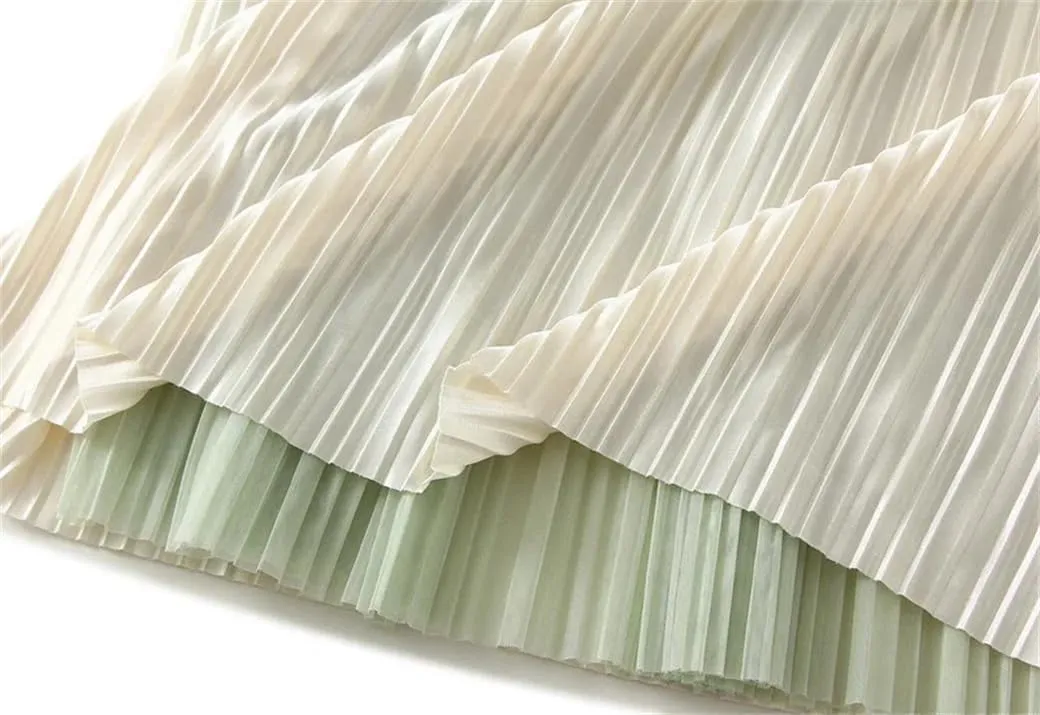 DBFBDTU Reversible Gradient Long Skirt Women Spring Summer A Line High Waist Pleated Midi Skirt Female