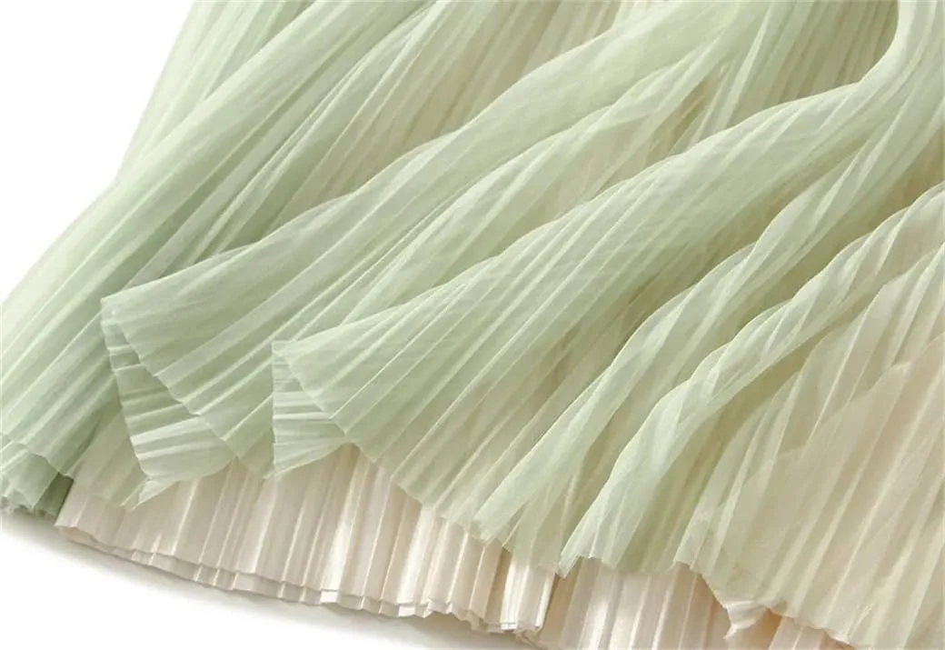 DBFBDTU Reversible Gradient Long Skirt Women Spring Summer A Line High Waist Pleated Midi Skirt Female