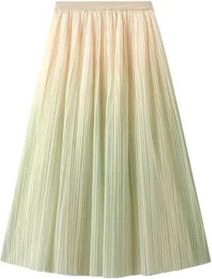 DBFBDTU Reversible Gradient Long Skirt Women Spring Summer A Line High Waist Pleated Midi Skirt Female