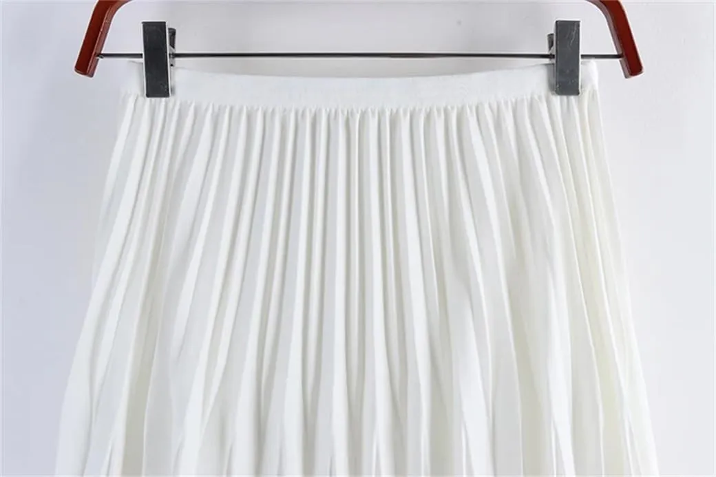 DBFBDTU Rhombus Pleated Long Skirt Women Solid A Line High Waist Midi Skirt Female