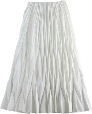 DBFBDTU Rhombus Pleated Long Skirt Women Solid A Line High Waist Midi Skirt Female