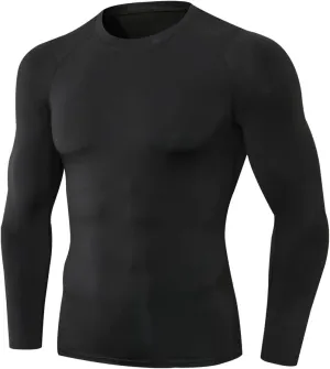 EARGFM Men's Sports Compression Shirt Running Workout Long Sleeve Quick Dry Base Layer Active Athletic Gym, 01#black, Medium