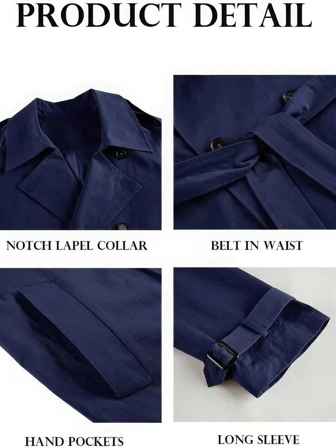 ebossy Women's Double Breasted Duster Trench Coat Classic Lapel Slim Maxi Long Windproof Overcoat with Belt