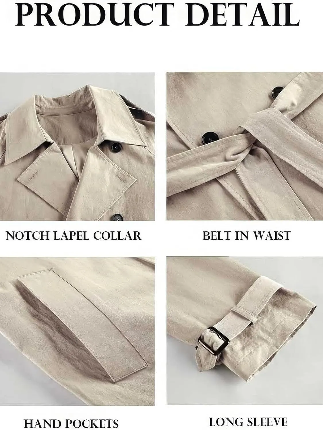 ebossy Women's Double Breasted Duster Trench Coat Classic Lapel Slim Maxi Long Windproof Overcoat with Belt