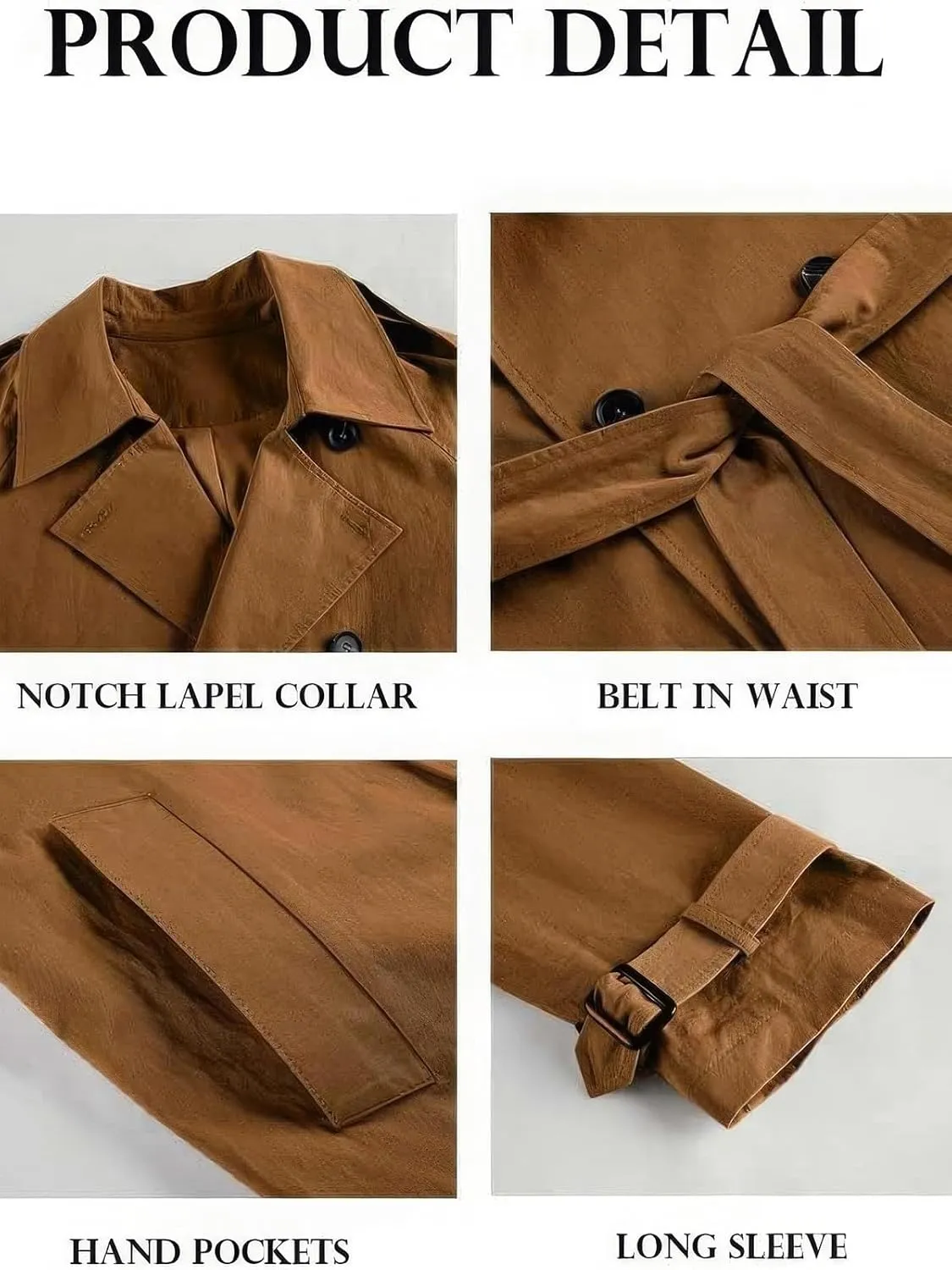 ebossy Women's Double Breasted Duster Trench Coat Classic Lapel Slim Maxi Long Windproof Overcoat with Belt