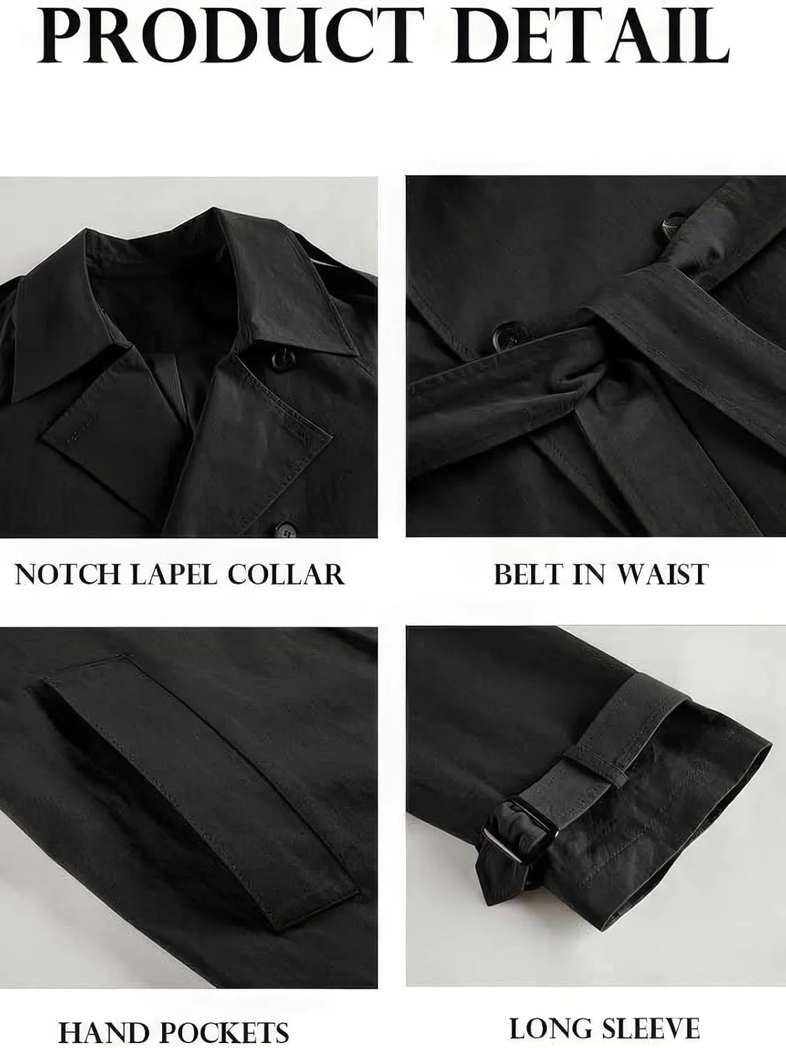 ebossy Women's Double Breasted Duster Trench Coat Classic Lapel Slim Maxi Long Windproof Overcoat with Belt