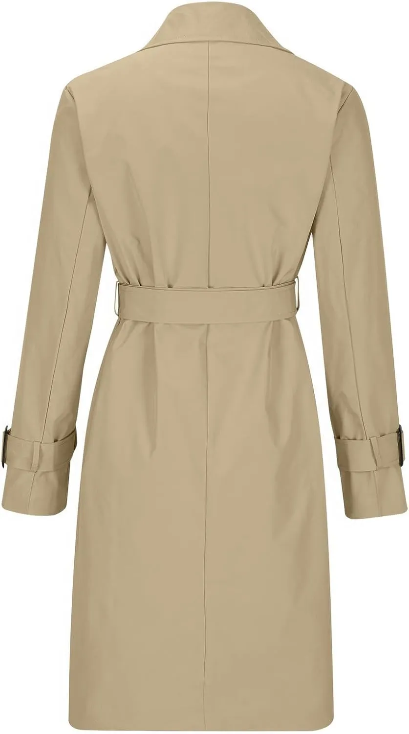 ebossy Women's Trench Coat Double Breasted Windbreaker Classic Lapel Mid Long Outwear with Belt