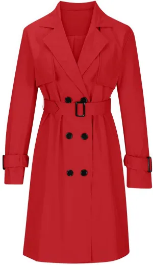ebossy Women's Trench Coat Double Breasted Windbreaker Classic Lapel Mid Long Outwear with Belt
