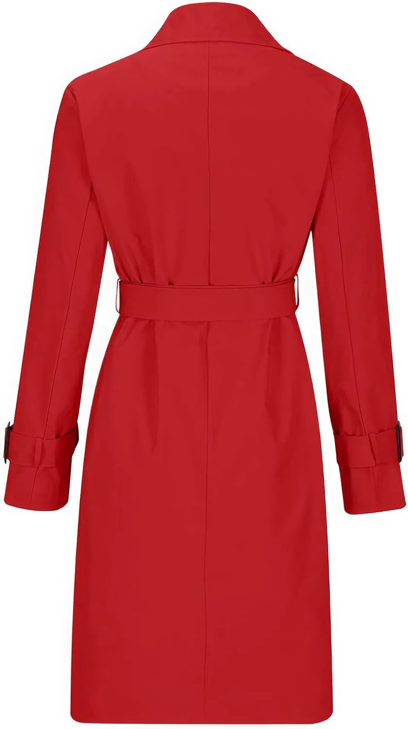 ebossy Women's Trench Coat Double Breasted Windbreaker Classic Lapel Mid Long Outwear with Belt