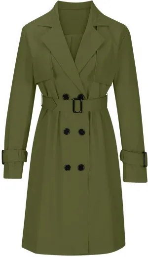 ebossy Women's Trench Coat Double Breasted Windbreaker Classic Lapel Mid Long Outwear with Belt
