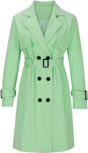 ebossy Women's Trench Coat Double Breasted Windbreaker Classic Lapel Mid Long Outwear with Belt