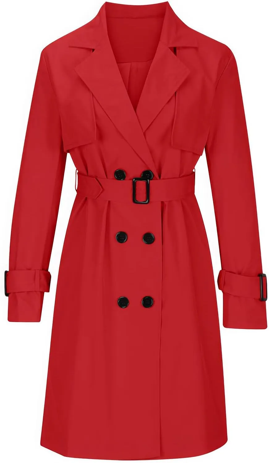 ebossy Women's Trench Coat Double Breasted Windbreaker Classic Lapel Mid Long Outwear with Belt