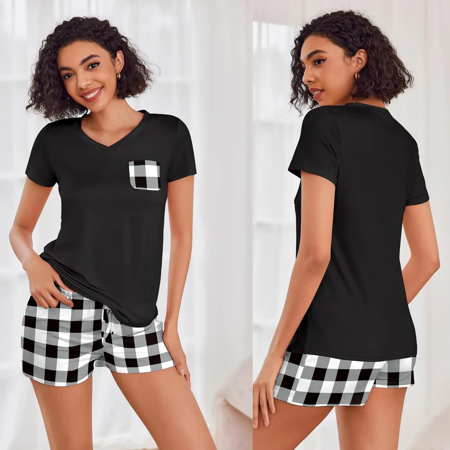 Ekouaer Womens Pajama Sets Short Sleeve Pajamas for Women Sets Soft Lounge Sets Casual V Neck Sleepwear PJS
