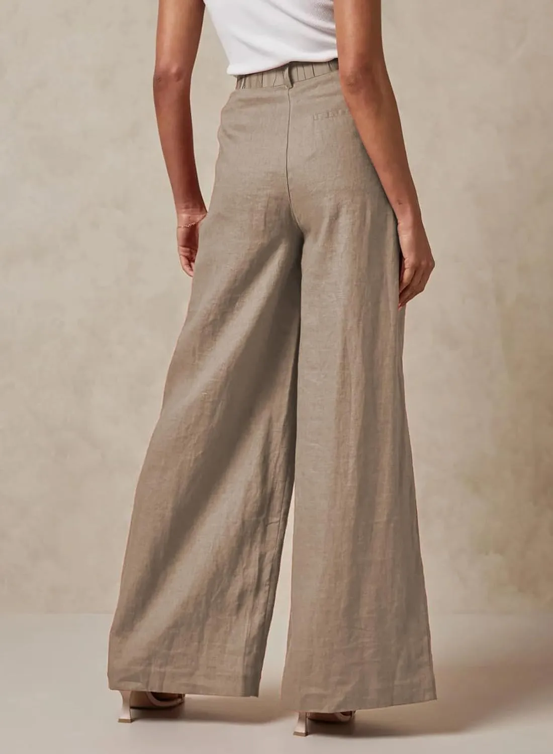 EVALESS Wide Leg Linen Pants for Women 2024 Summer Casual Elastic High Waisted Palazzo Pants Flowy Trousers with Pockets
