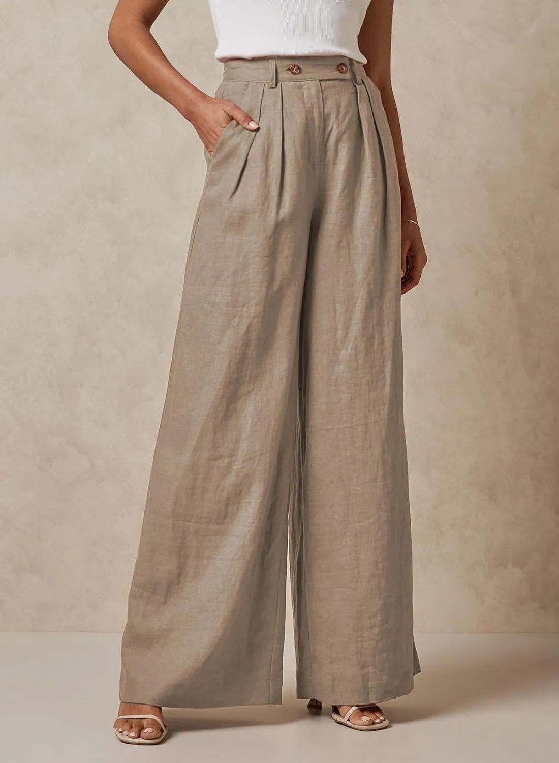 EVALESS Wide Leg Linen Pants for Women 2024 Summer Casual Elastic High Waisted Palazzo Pants Flowy Trousers with Pockets